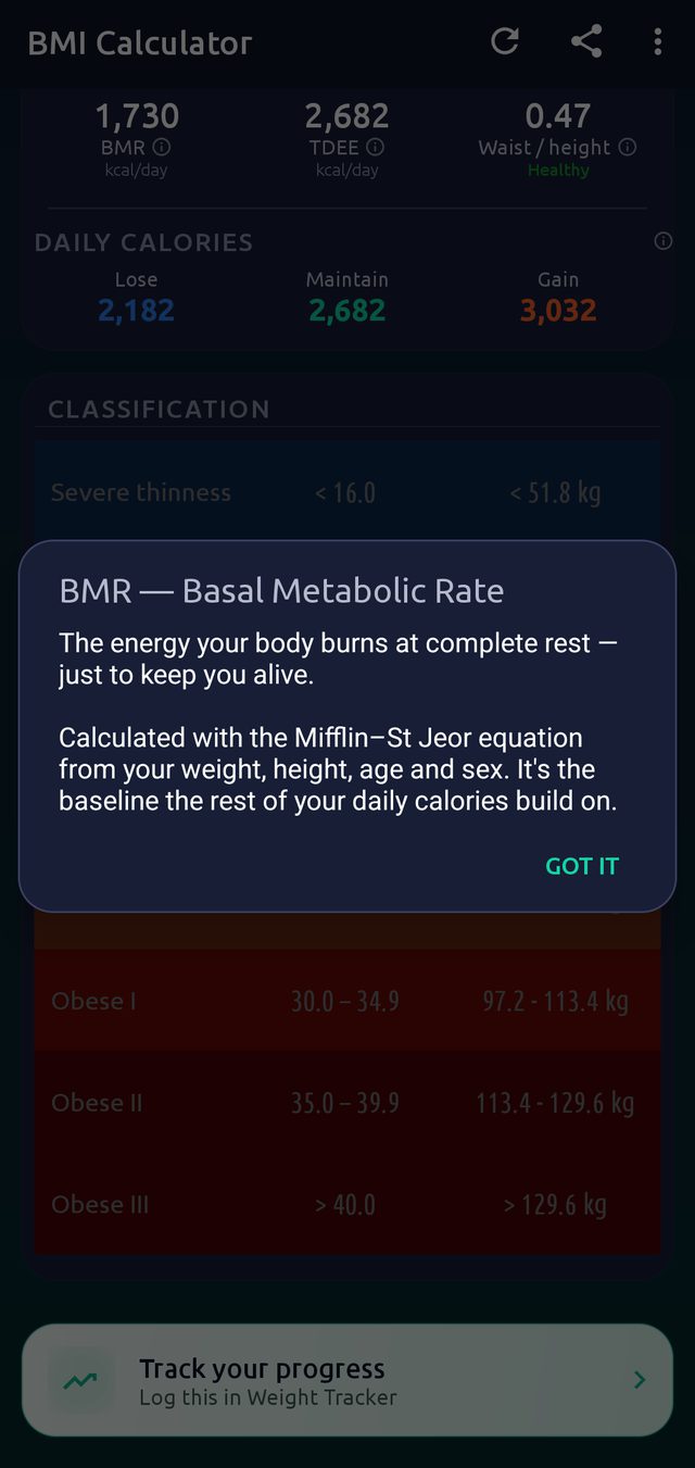 Tap any metric to read a plain-language explanation of how it is calculated