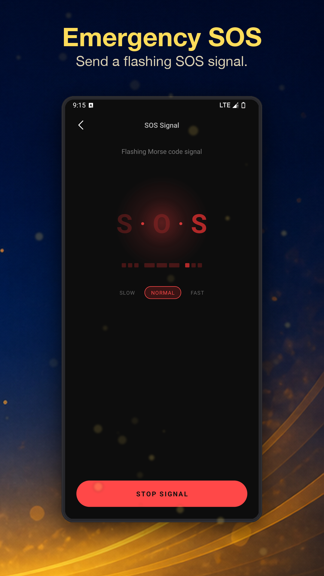 Emergency SOS — flashing Morse signal
