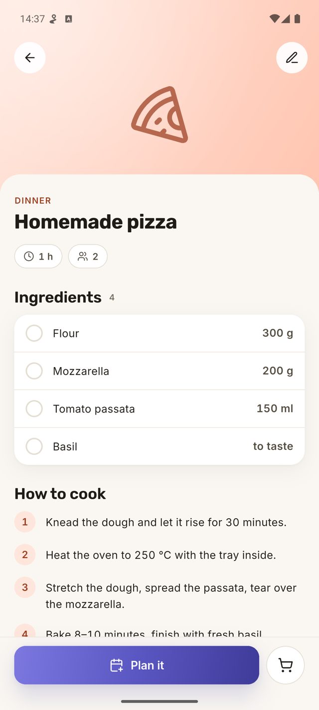 Recipe with ingredients and steps