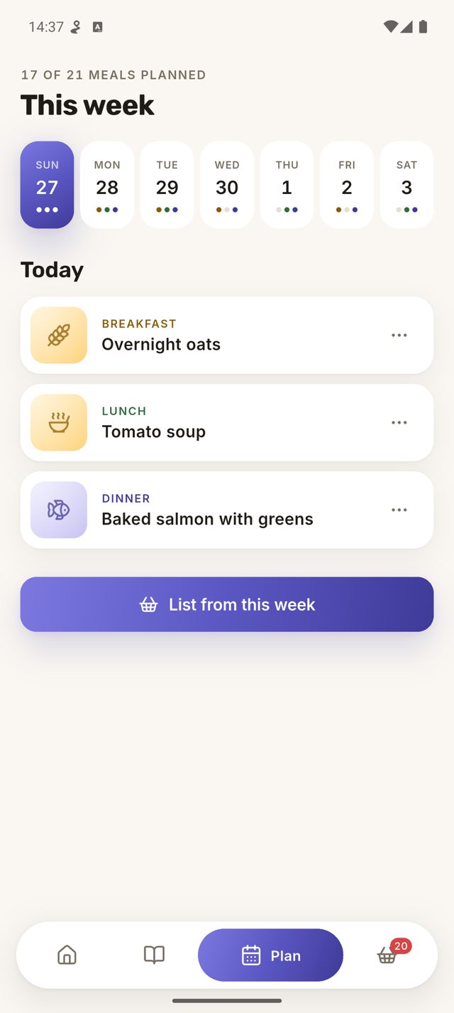 Weekly meal plan