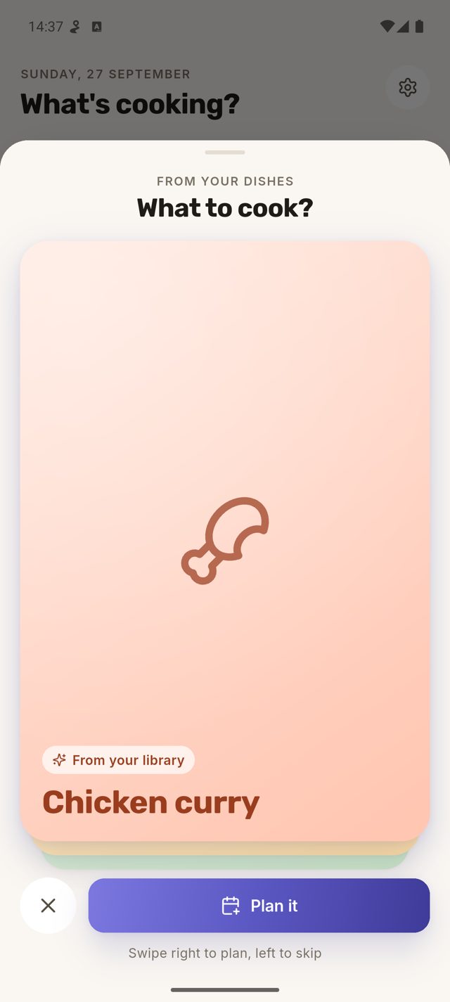 Swipe through dish suggestions