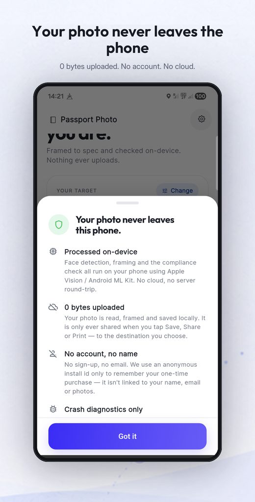 Privacy report: nothing leaves the phone
