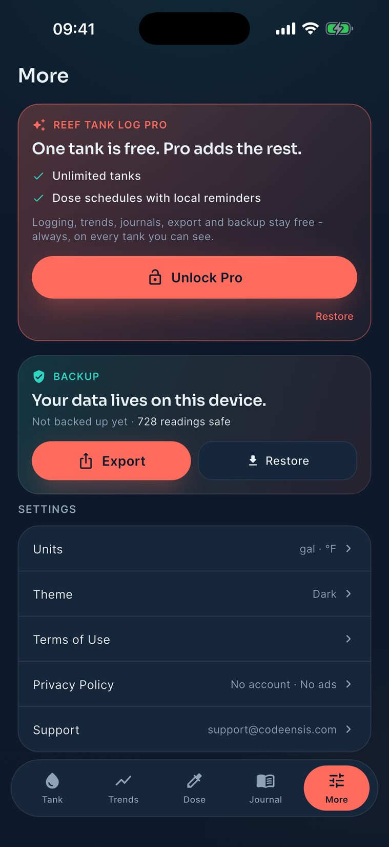 Backup and restore in settings