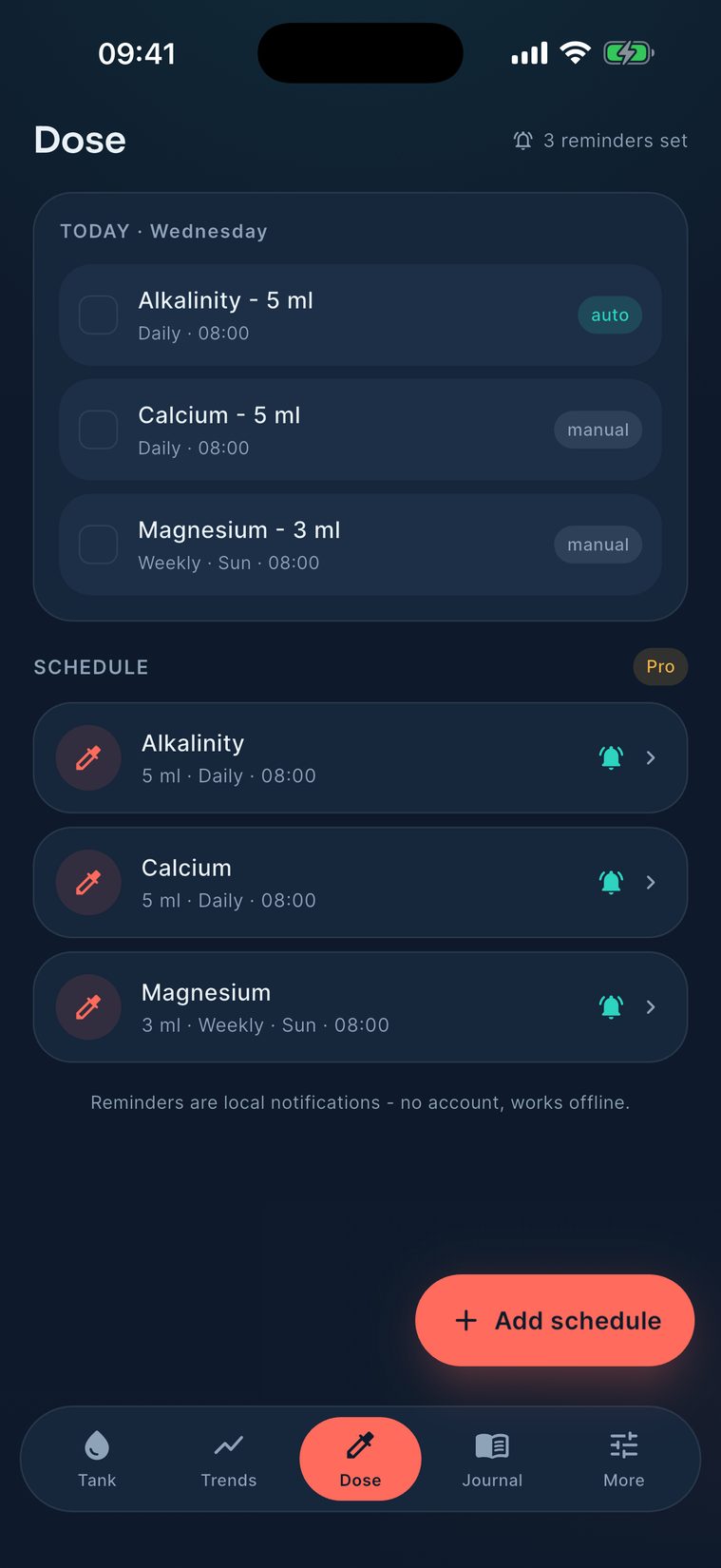 Dose schedule with reminders