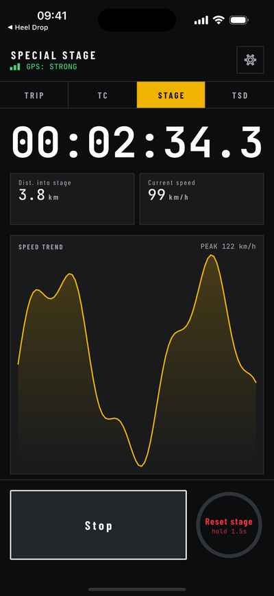StageMeter Special Stage timer, stopwatch timing flag to flag