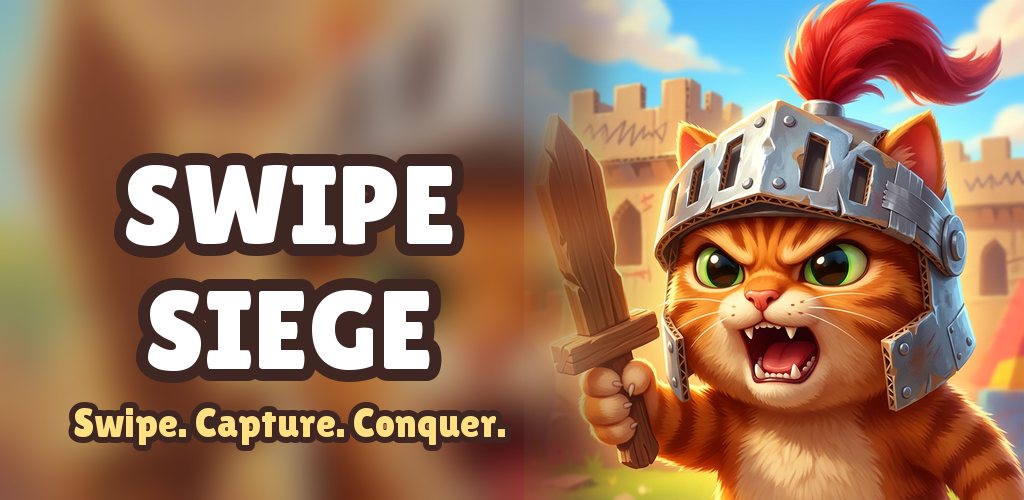 Swipe Siege - a ginger cat knight in a cardboard helmet in front of a cardboard castle