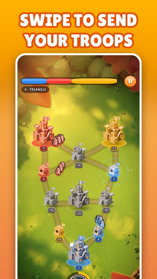 Swipe from your castle to send troops along the roads