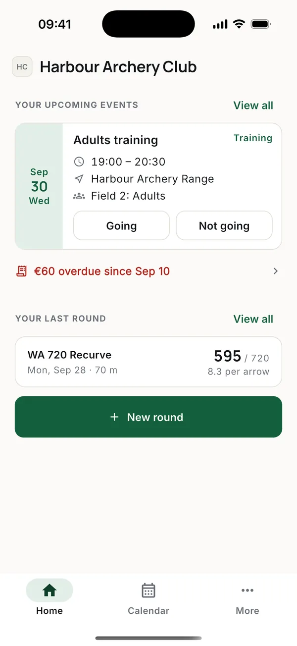 Your next event, anything you owe, your last round and New round.