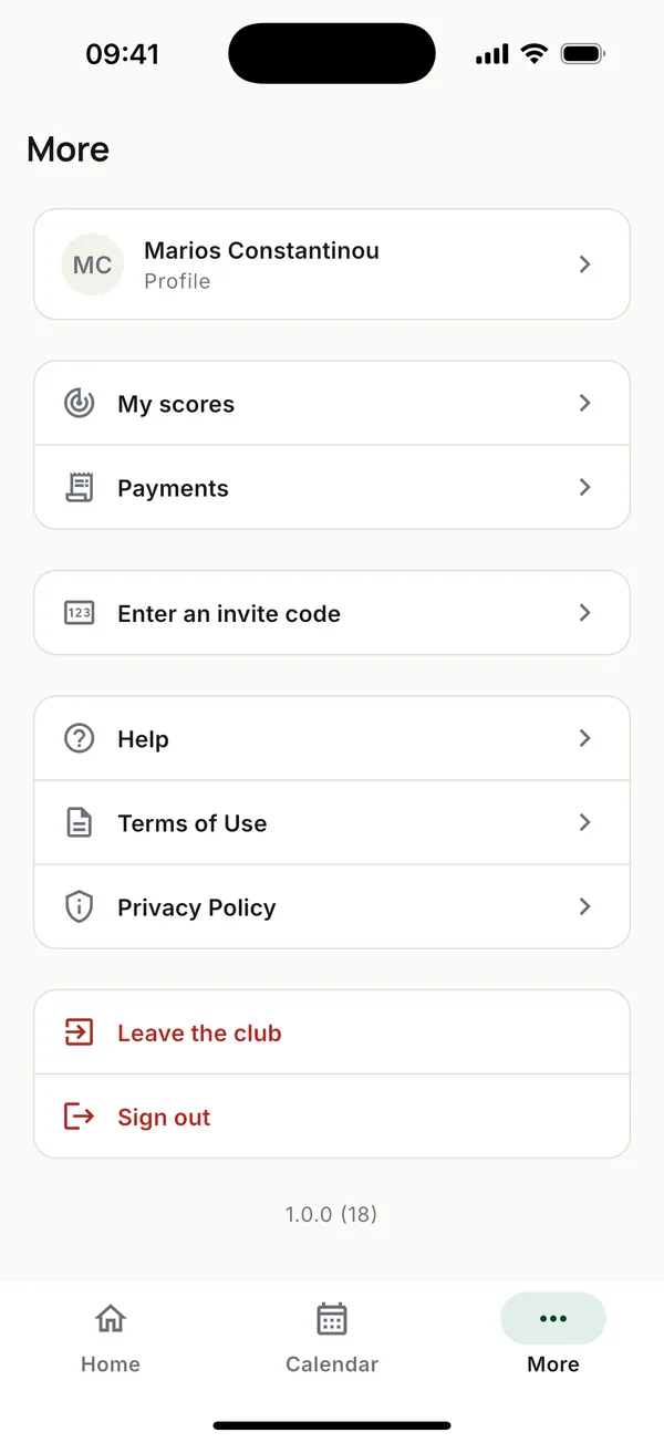 My scores, Payments and Help are in More.