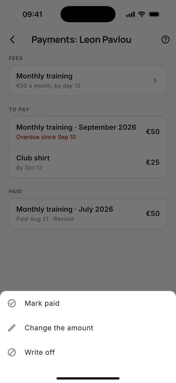 Mark paid, change the amount or write a charge off.