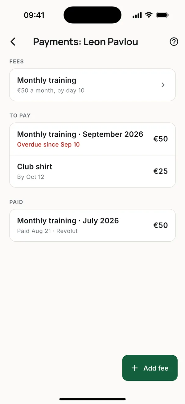 A member's fees, what is due and what was paid.