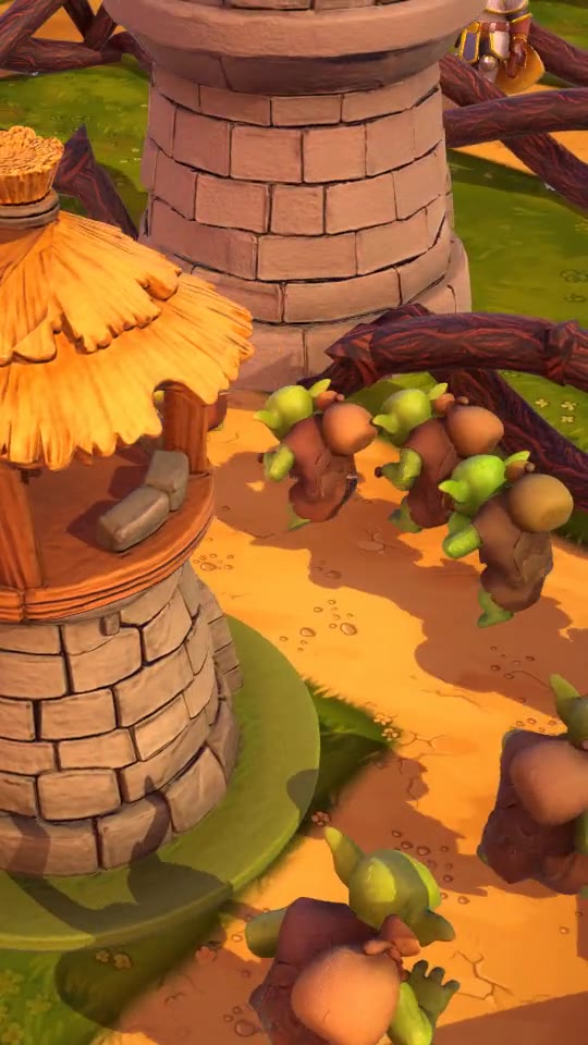 Goblins marching along the road between thorny vines