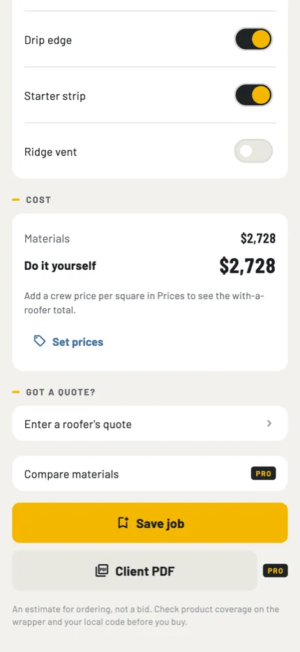 Cost of the roof and a roofer's quote to compare
