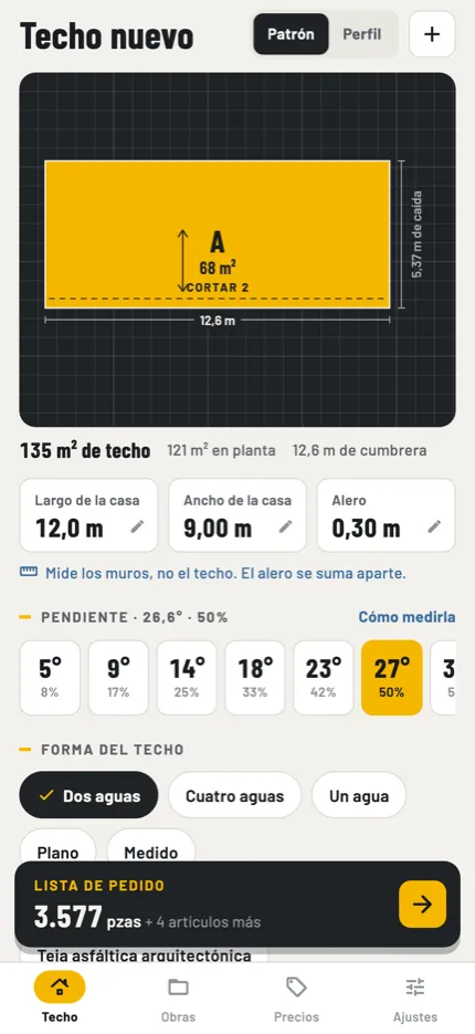 Rooftally in Spanish with metres and clay tile