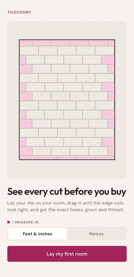First screen: choose feet and inches or metres